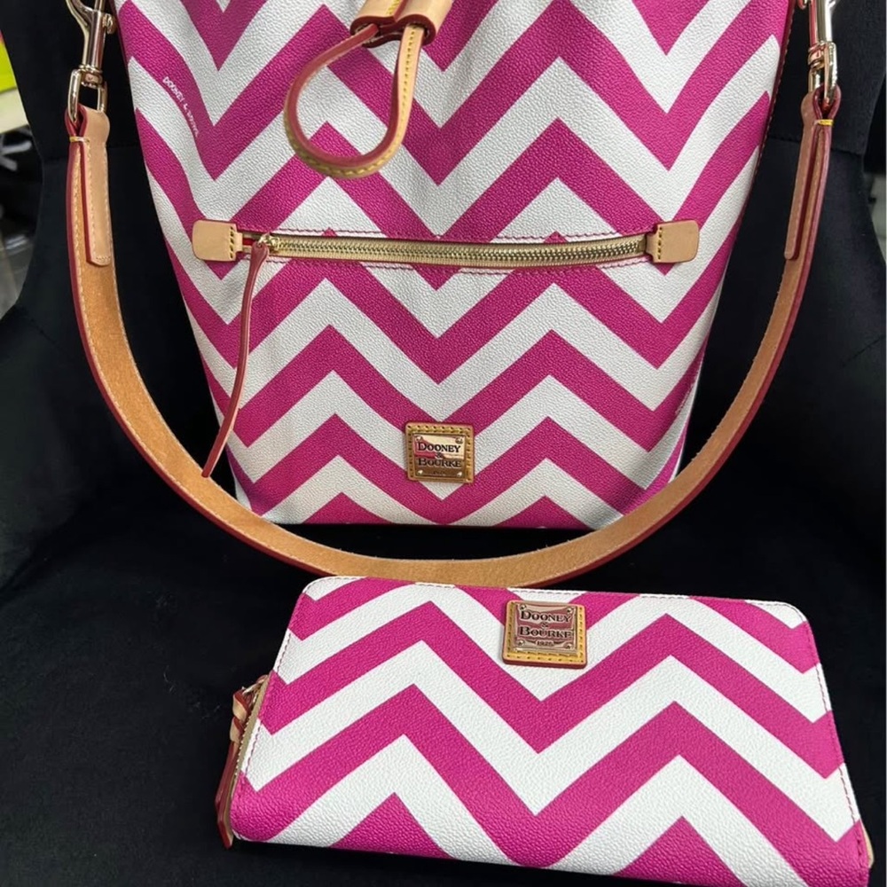 Dooney & Bourke Pink and White Chevron Shoulder Bag